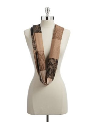 Lord & Taylor Colourblock Paisley Loop Scarf - CAMEL