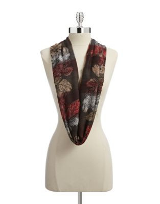 Lord & Taylor Feathers Infinity Loop Scarf - RED/BLACK