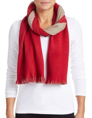 Calvin Klein Double Faced Fringe Scarf - HEATHERED ALMOND/RED