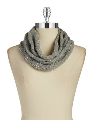 Lauren Ralph Lauren Embellished Knit Infiniti Scarf - FAWN GREY HEATHER