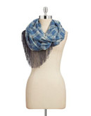 Collection 18 Boxed Plaid Fringe Infinity Scarf - POOL HOUSE BLUE