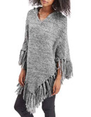 Topshop Knitted Hooded Tassel Poncho - GREY