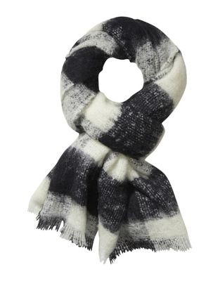 Maison Scotch Fluffy Wool Checked Scarf - NATURAL
