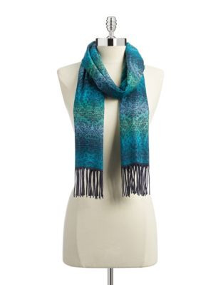 Lord & Taylor Paisley Print Stripe Scarf - MUTED TEAL