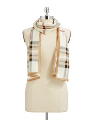 Lord & Taylor Silk Fraas Plaid Oblong Scarf - IVORY
