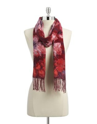 Lord & Taylor Watercolour Floral Scarf - RED