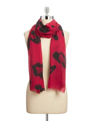 Lord & Taylor Animal Print Wool Scarf - RED