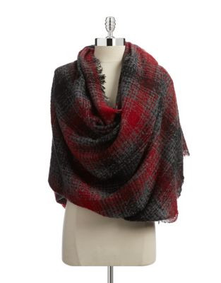 Lord & Taylor Boucle Plaid Wrap Scarf - RED/BLACK