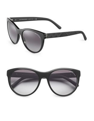 Burberry 56mm Round Cat's-Eye Sunglasses - BLACK