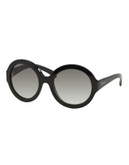 Prada 56mm Round Sunglasses - BLACK