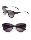 Burberry 56mm Gabardine Cat-Eye Sunglasses - BLACK