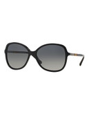 Burberry Check Block 56mm Butterfly Sunglasses - BLACK (POLARIZED)
