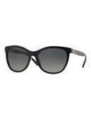 Burberry Striped Check 58mm Round Sunglasses - BLACK (POLARIZED)