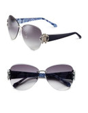 Roberto Cavalli RC901S 63mm Rimless Butterfly Sunglasses - SHINY PALLADIUM WITH BLUE SNAKE TEMPLES