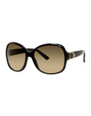 Gucci GG3638/S Rectangular Sunglasses - BLACK/BLACK LEATHER