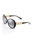Versace Plastic Round Butterfly Sunglasses with Medallion Accents - BLACK/GOLD