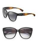 Ralph By Ralph Lauren Eyewear 57mm Textured Temple Round Sunglasses - BLACK/HAVANA