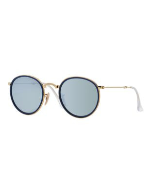 Ray-Ban Folding Wired Round Sunglasses - ARISTA GOLD/SILVER MIRRORED (001/30)