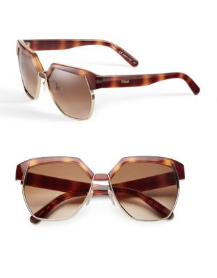 Chloé CE665S Hexagon Browline Sunglasses - LIGHT HAVANA