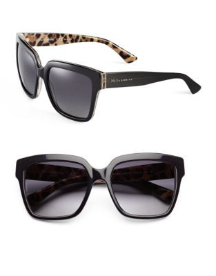 Dolce & Gabbana 57mm Oversize Wayfarer Sunglasses - BLACK/LEOPARD