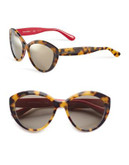 Dolce & Gabbana 56mm Round Cat-Eye Sunglasses - TOP HAVANA ON RED (MIRRORED)