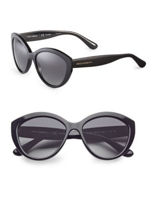 Dolce & Gabbana 56mm Round Cat-Eye Sunglasses - BLACK
