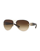 Versace Rock Icons Bright Crystal Aviator Sunglasses - PALE GOLD/BROWN