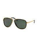 Tory Burch Mirror stacked T Aviator Sunglasses - GOLD/BLACK