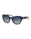 Tory Burch Mirror stacked T round acetate Sunglasses - NAVY/SLATE