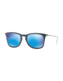 Ray-Ban Rubber Keyhole Sunglasses - RUBBER BLUE WITH BLUE MIRRORED LENSES (617055) - 50 MM