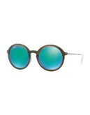 Ray-Ban Flash Mirror Round Sunglasses - RUBBER GREEN WITH GREEN MIRRORED LENSES (61693R) - 50 MM