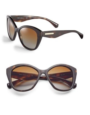 Dolce & Gabbana 55mm Matte Cat-Eye Sunglasses - HAVANA (POLARIZED)