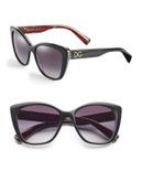 Dolce & Gabbana 55mm Cat-Eye Sunglasses - BLACK ON PRINTING ROSES