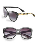 Dolce & Gabbana 56mm Flecked Cat-Eye Sunglasses - CRYSTAL ON BLACK