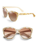 Dolce & Gabbana 56mm Flecked Cat-Eye Sunglasses - LEAF GOLD ON IVORY