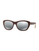 Ray-Ban High Street 55mm Cat-Eye Sunglasses - BROWN WITH SILVER MIRRORED LENSES (619388) - 55 MM