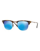 Ray-Ban Titanium 49mm Clubmaster Sunglasses - TORTOISE WITH BLUE MIRRORED LENSES (17555)