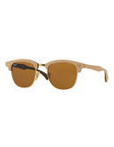 Ray-Ban Wood 51mm Clubmaster Sunglasses - LIGHT WOOD WITH BROWN LENSES (1179)