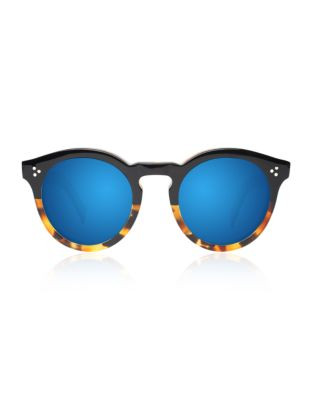 Illesteva Leonard 2 Round Sunglasses - HALF/HALF TORTOISE WITH BLUE MIRRORED LENSES