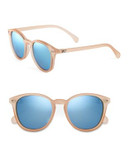Le Specs Bandwagon Wayfarer Sunglasses - RAW SUGAR WITH BLUE MIRRRORED LENSES