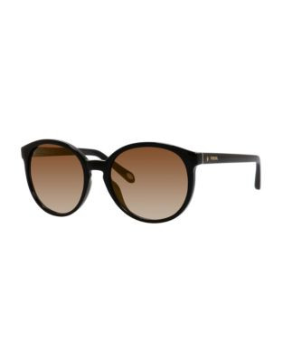 Fossil Tinted 56mm Round Sunglasses - BLACK