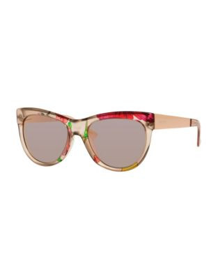 Gucci Floral Print 55mm Cat-Eye Sunglasses - BEIGE
