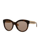 Gucci Tortoise Print 53mm Round Sunglasses - BROWN