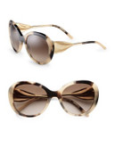 Burberry 57mm Round Ribbon Arm Sunglasses - BROWN HORN