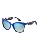 Mcq By Alexander Mcqueen Rectangular Sunglasses MCQ0001/S - BLUE MIRRORED