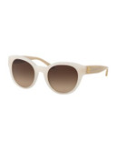 Tory Burch Mirror stacked T round acetate Sunglasses - COCONUT/BLUSH
