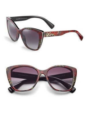 Dolce & Gabbana 55mm Cat-Eye Sunglasses - PRINTING ROSES ON BLACK