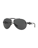 Versace Rock Icons 63mm Aviator Sunglasses - BLACK/SILVER
