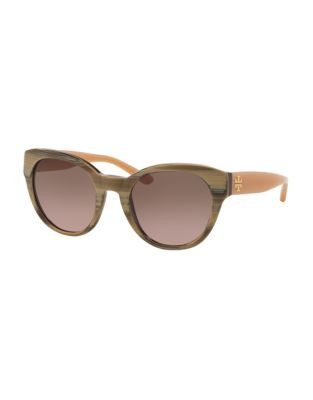 Tory Burch Mirror stacked T round acetate Sunglasses - IVORY/BEECHWOOD