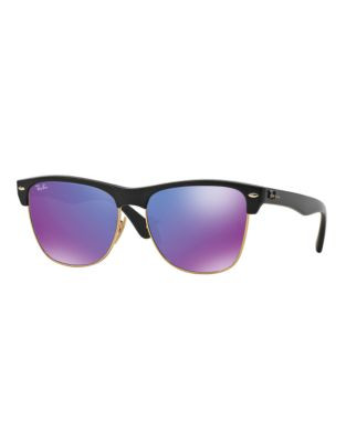 Ray-Ban Flash 57mm Clubmaster Sunglasses - BLACK WITH PURPLE MIRRORED LENSES (8771M) - MEDIUM